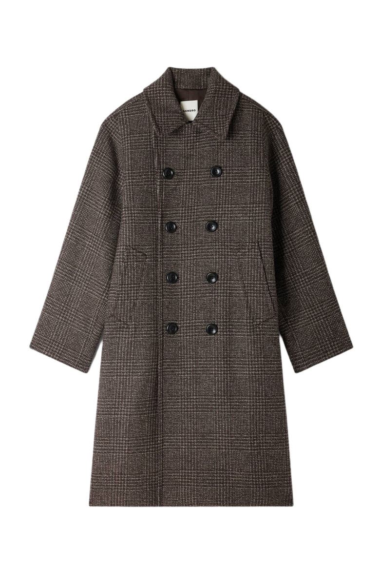 Check wool coat, Alternate, color, Brown