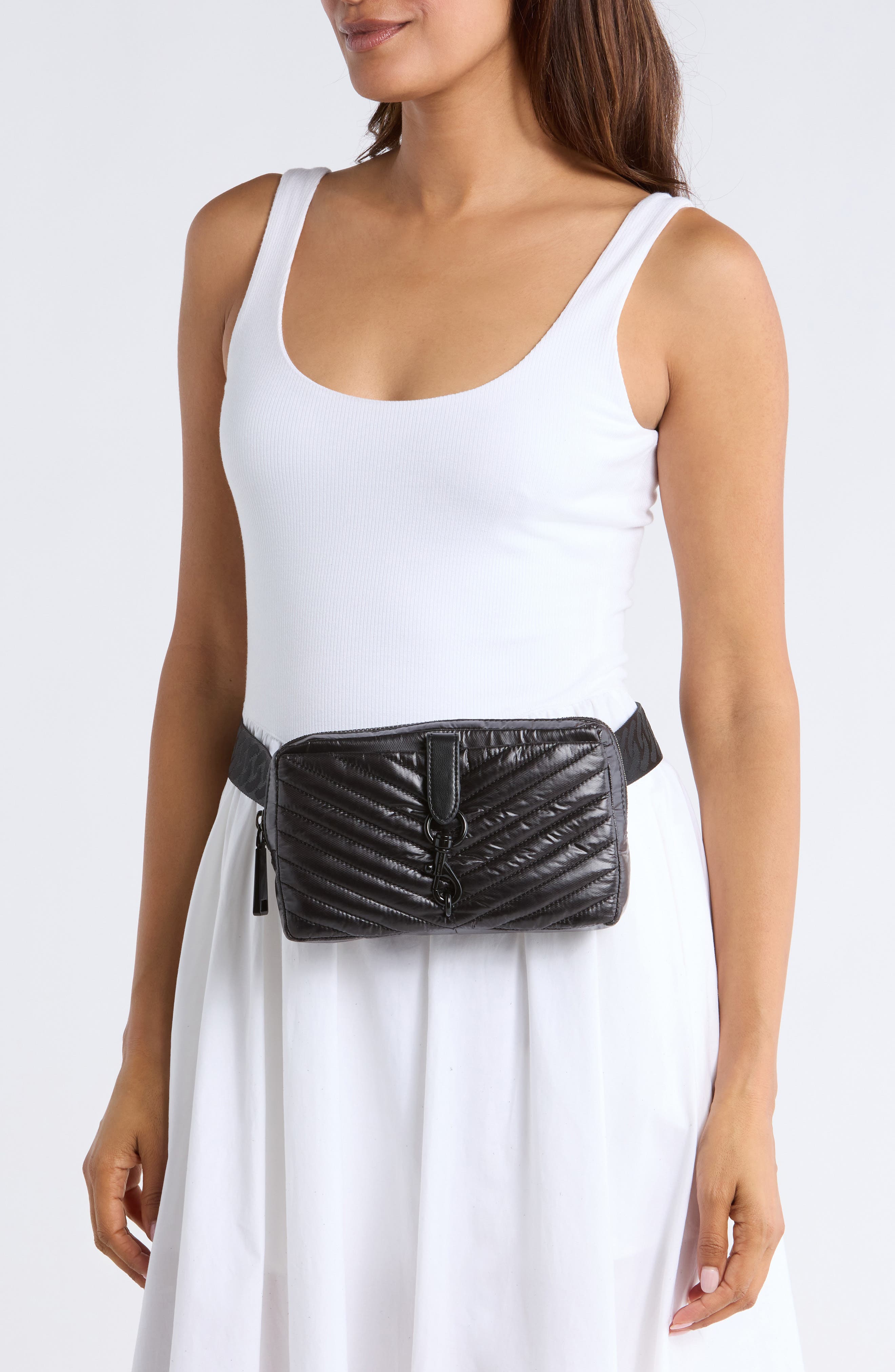 Rebecca Minkoff Edie Quilted Nylon Belt Bag, Alternate, color, Black