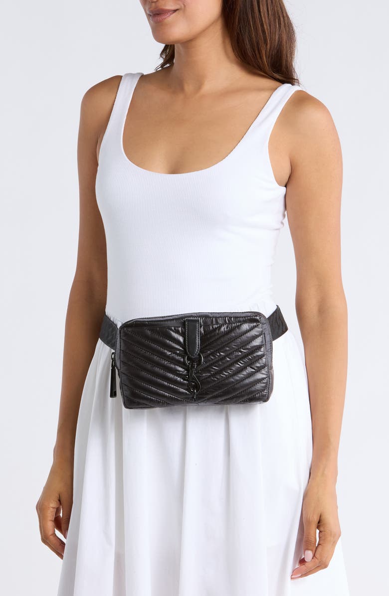 Rebecca Minkoff Edie Quilted Nylon Belt Bag, Alternate, color, Black