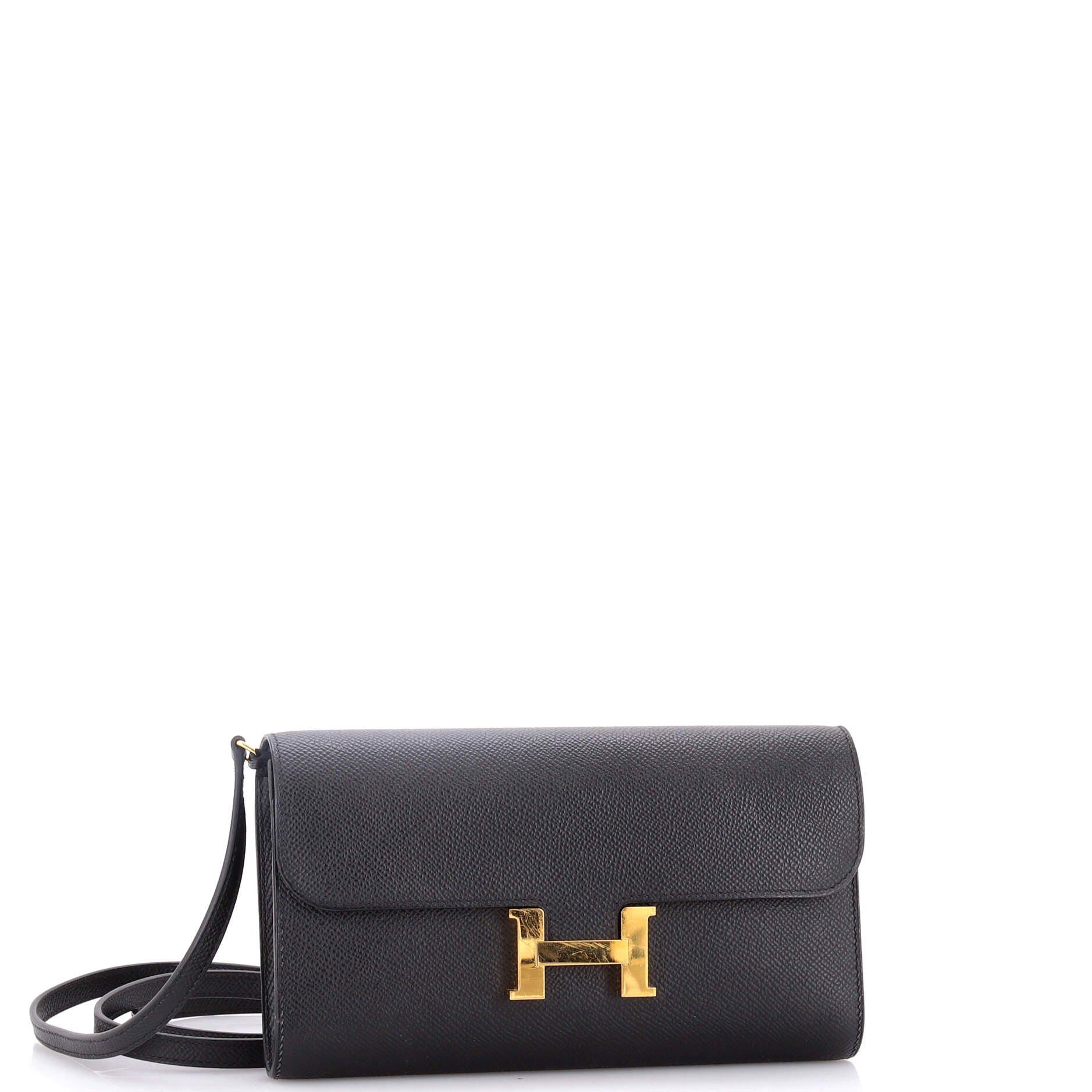 Pre-Owned Hermes Constance To Go Wallet Epsom, Alternate, color, Noir