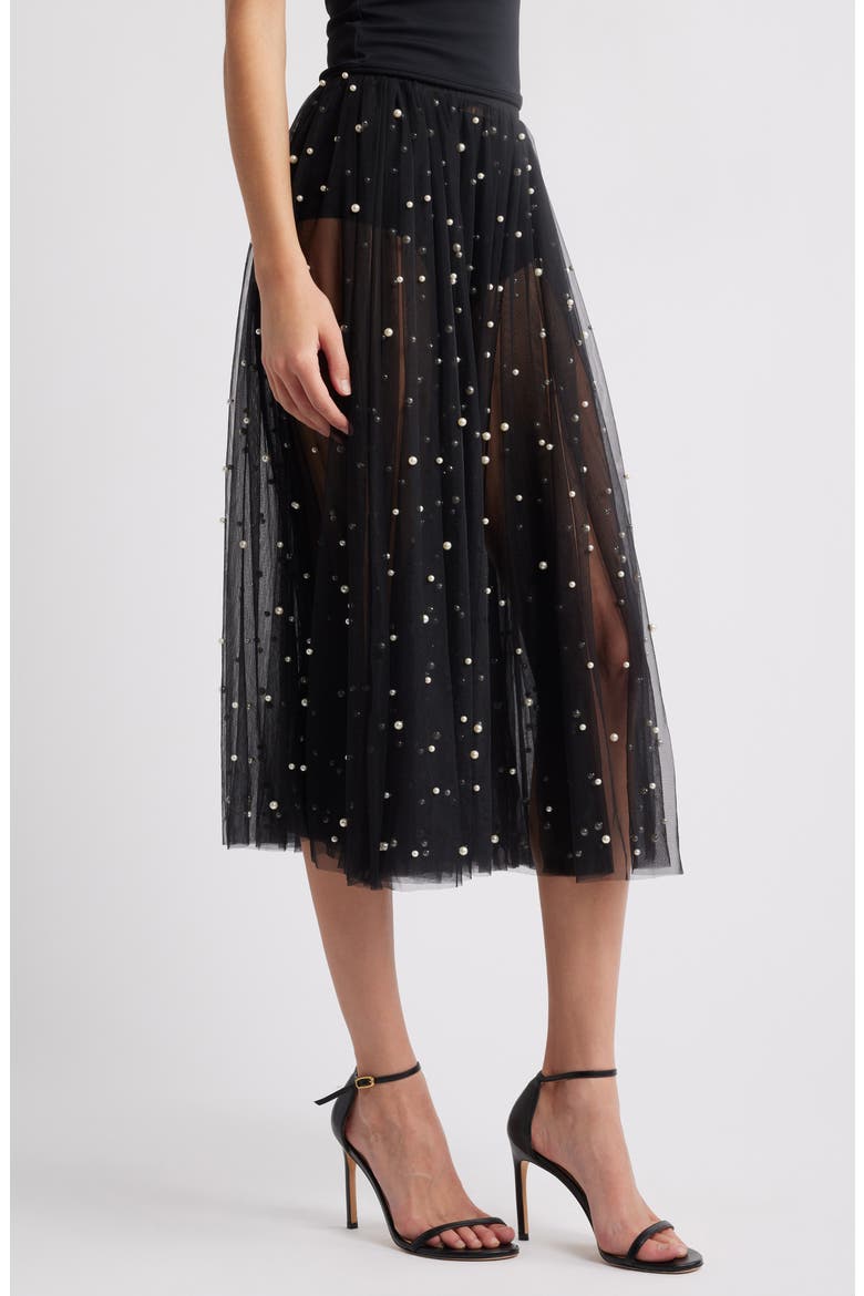 Blake Embellished Mesh Midi Skirt, Alternate, color, BLACK