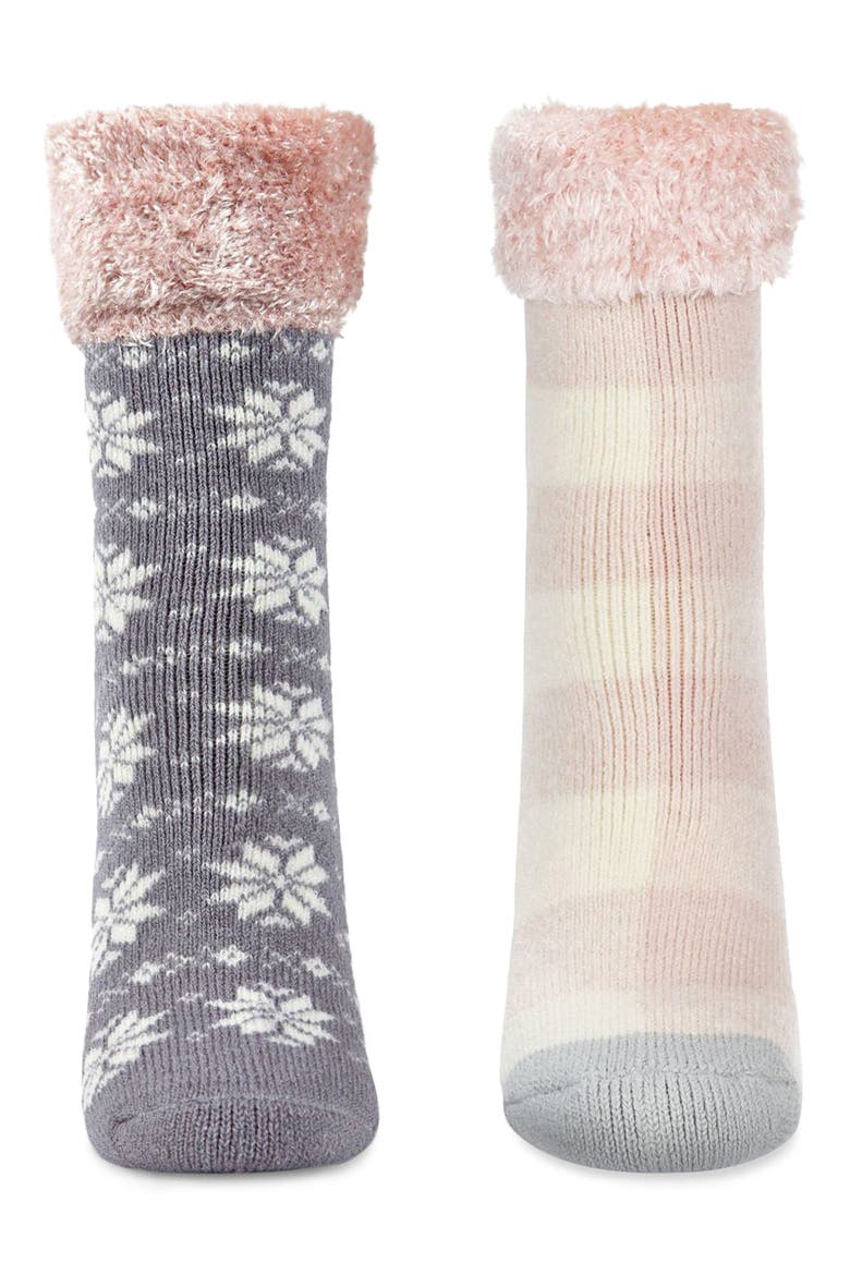Assorted 2-Pack Faux Fur Trim Nonslip Crew Socks, Alternate, color, PINK