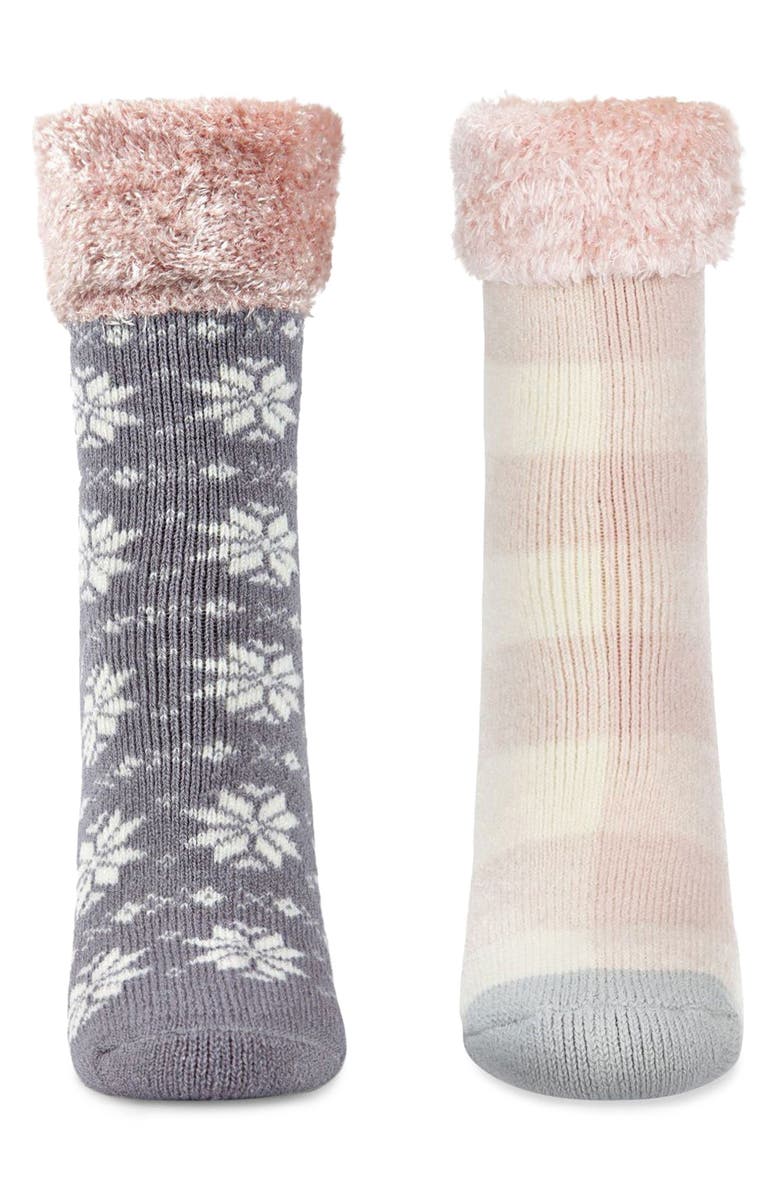 MeMoi Assorted 2-Pack Faux Fur Trim Nonslip Crew Socks, Alternate, color, Pink