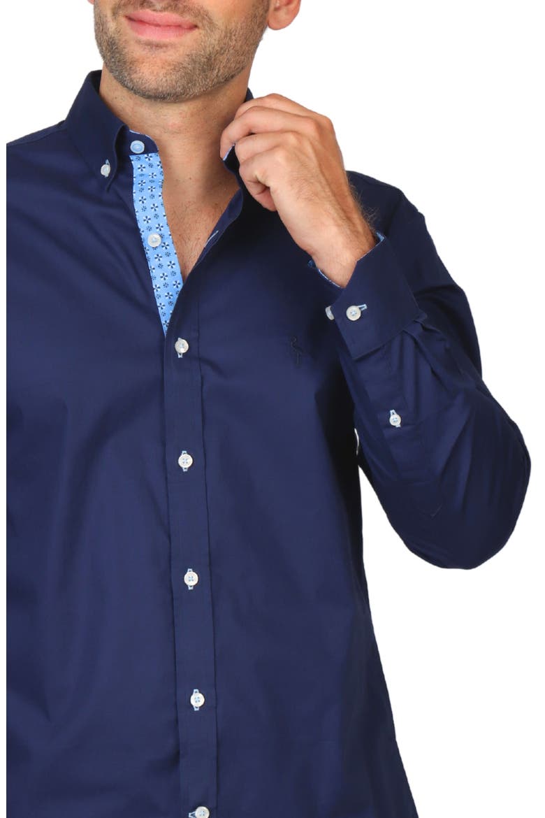 Solid Stretch Button-Down Shirt, Alternate, color, NAVY