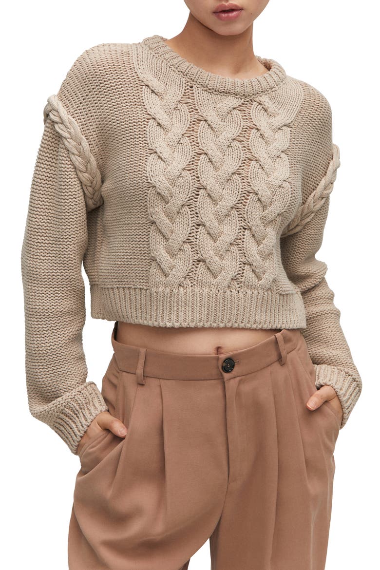 Cable Stitch Crewneck Sweater, Main, color, BEIGE