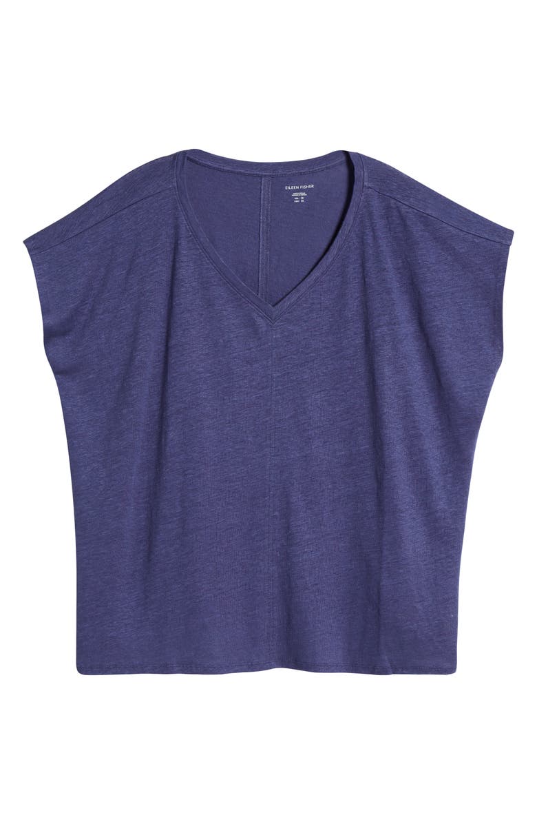 Eileen Fisher V-Neck Organic Linen T-Shirt, Alternate, color, Bluette
