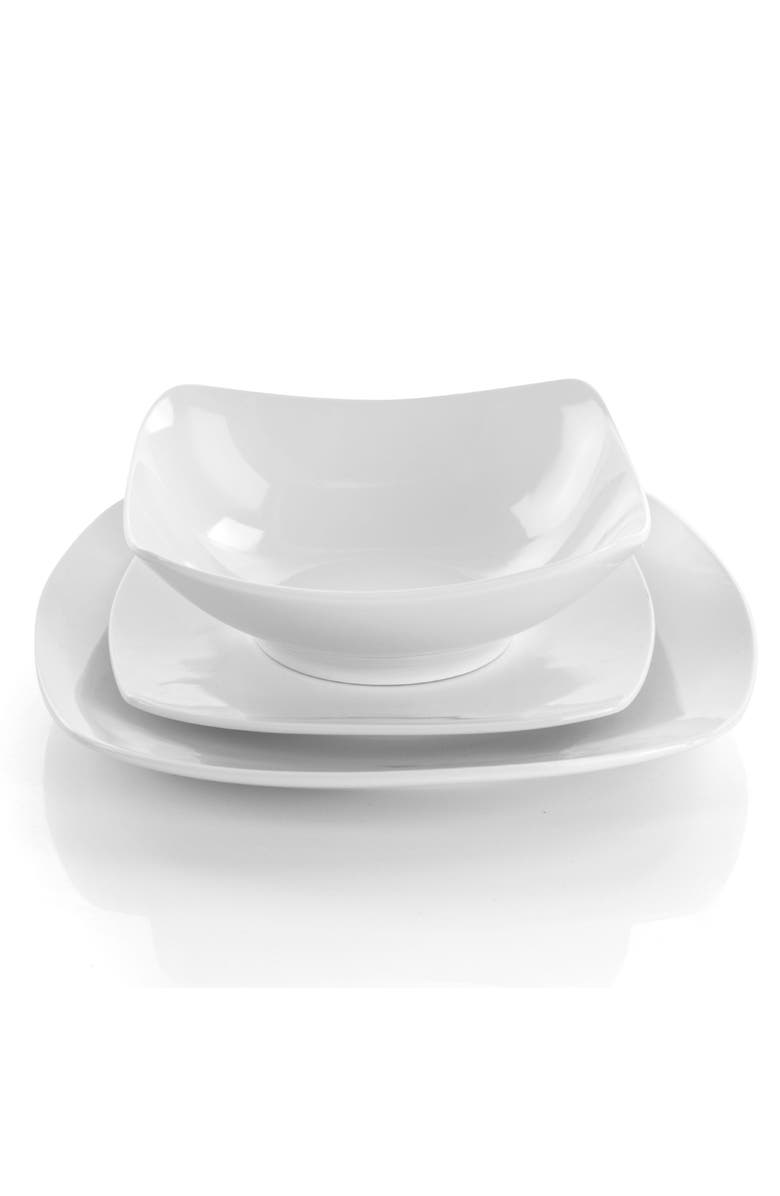 Elama Newman 18 Piece Square Porcelain Dinnerware Set, Alternate, color, White