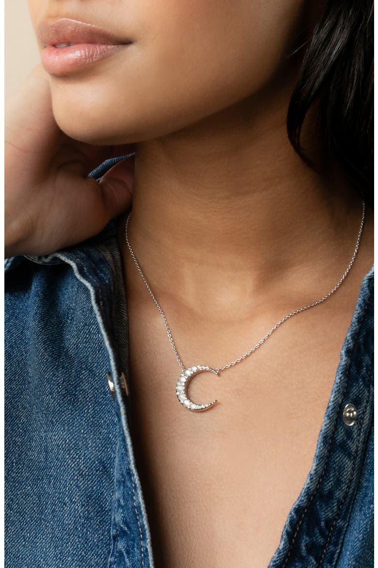Mini Crescent Moon Pendant Necklace, Alternate, color, SILVER