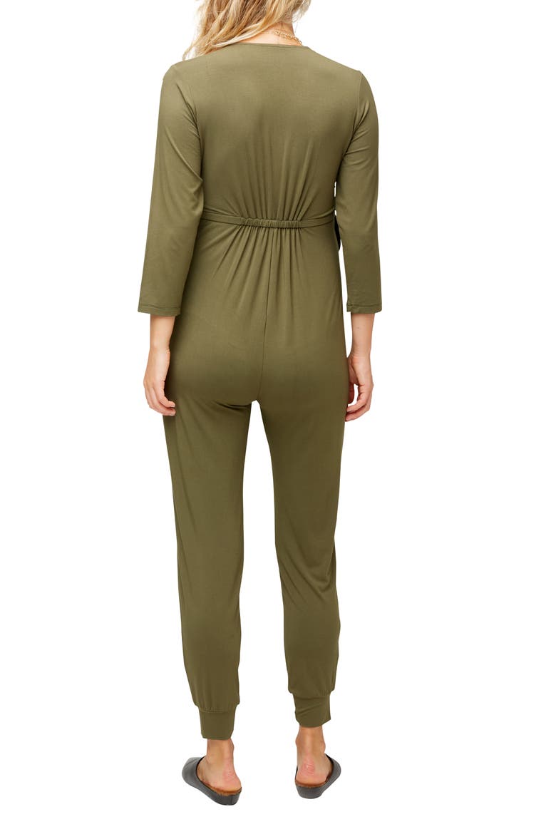 Amabella Maternity & Nursing Wrap Jumpsuit, Alternate, color, OLIVE