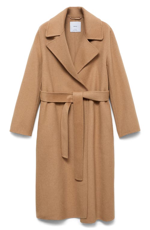Mango Belted Handmade Wool Blend Coat In Medium Brown