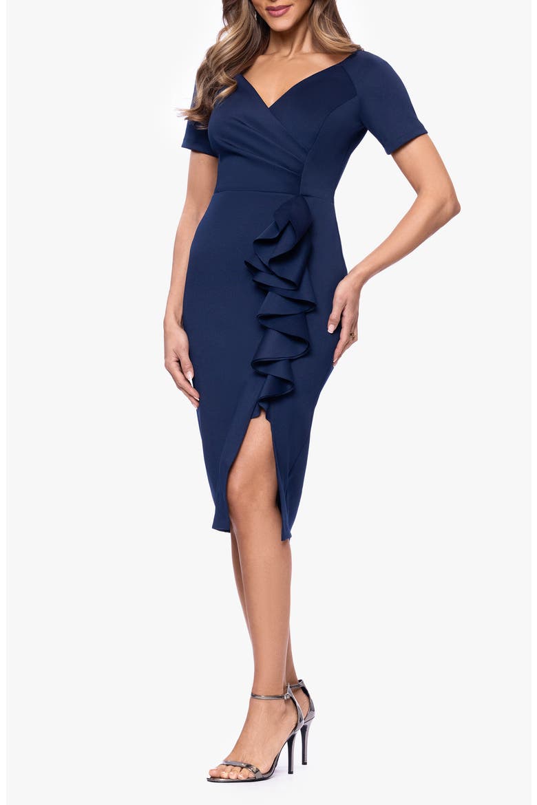 Ruffle Scuba Cocktail Dress, Alternate, color, MIDNIGHT