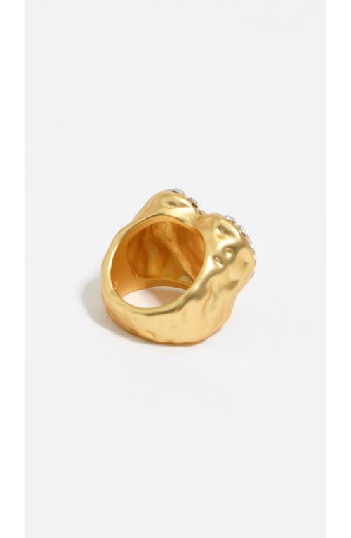 Bimba Y Lola Matte Textured Heart Crystals Ring In Gold