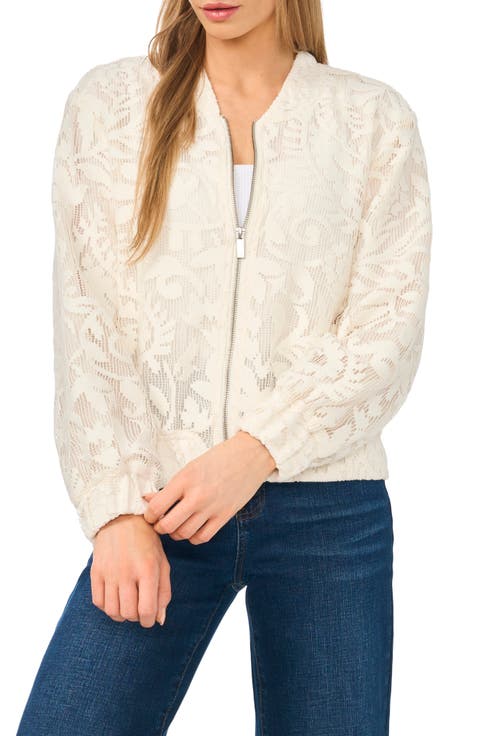 Floral Lace Knit Bomber Jacket