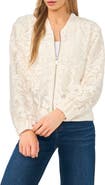 Halogen® Floral Lace Knit Bomber Jacket