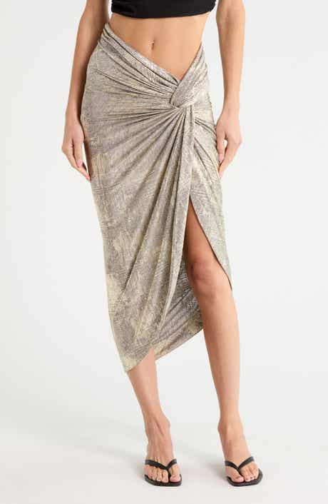 Alba Ruched Metallic Midi Skirt