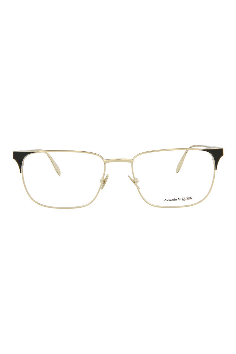 55mm Flared Square Optical Glasses, Main, color, GOLD GOLD TRANSPARENT