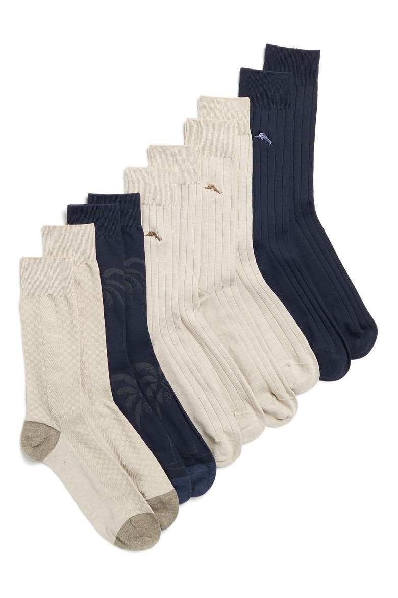 Textured 5-Pack Assorted Crew Socks, Main, color, NAVY/KHAKI