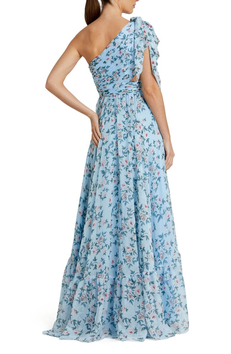 Mac Duggal Women's One-Shoulder Floral Chiffon A-Line Gown, Alternate, color, Aqua Multi