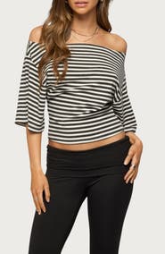 EDIKTED Jadan Stripe Off the Shoulder Top