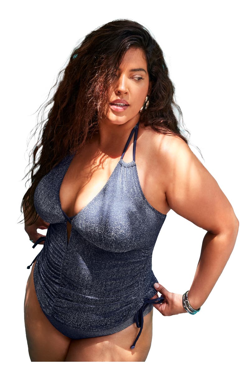 Swimsuits for All Adjustable Sparkle Halter Tankini Top, Main, color, 