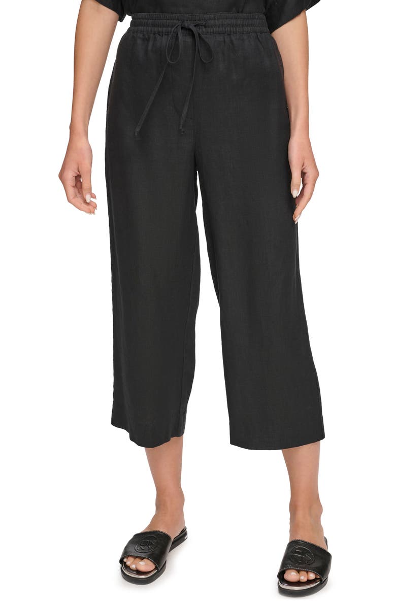 DKNY Drawstring Crop Linen Pants, Main, color,