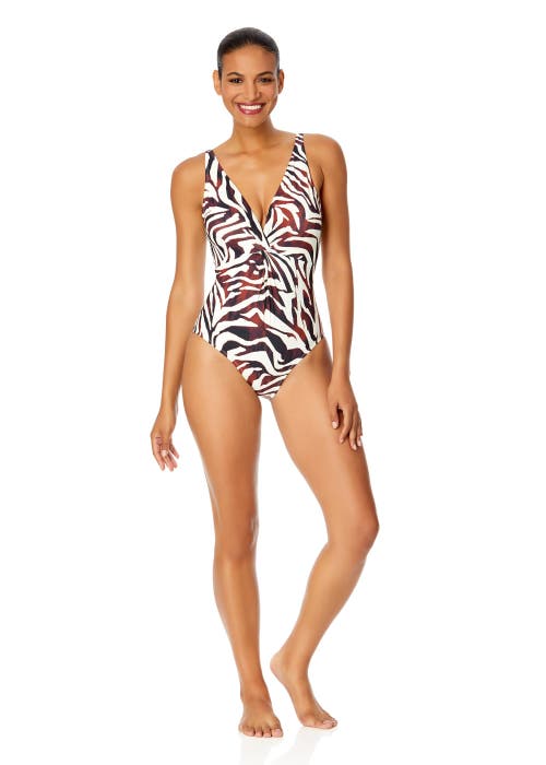 Shop Anne Cole Live In Color Plunge Twist One Piece Swimsuit In Tiger Dance