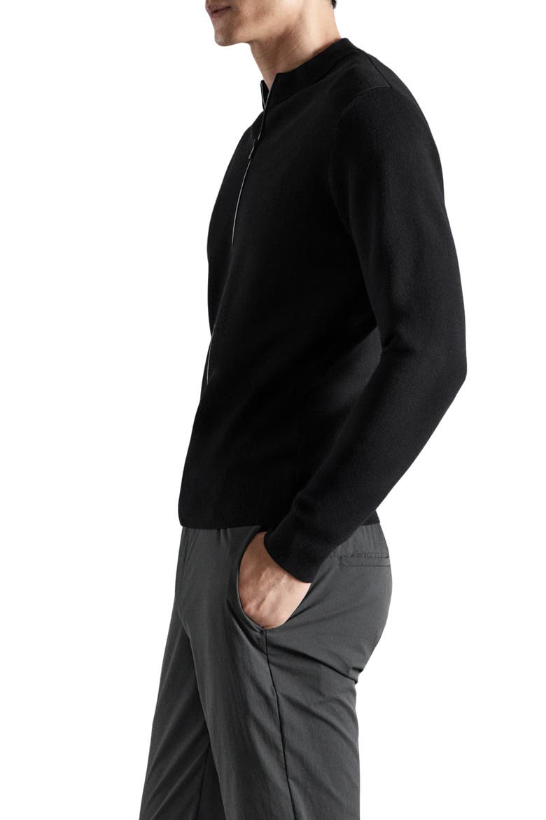 Comfort Stretch Crewneck Zip Cardigan, Alternate, color, BLACK