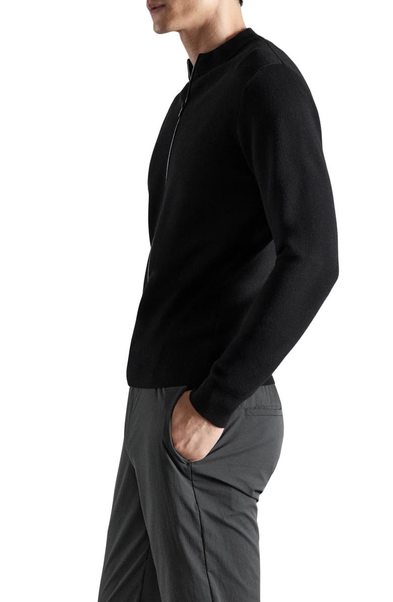 MANGO Comfort Stretch Crewneck Zip Cardigan, Alternate, color, Black