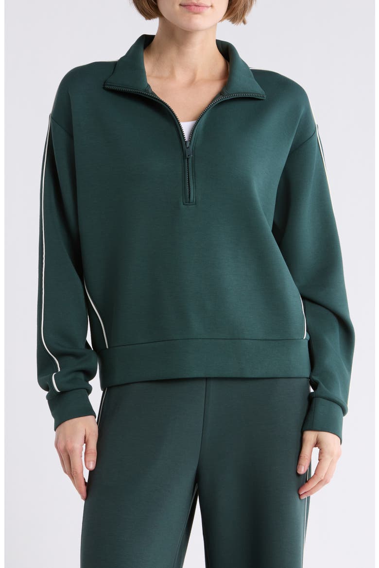 Whisper Piped Knit Quarter Zip Sweatshirt, Main, color, GREEN TIMBER