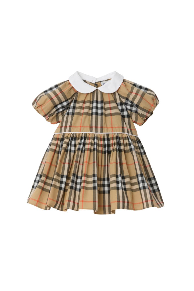 Check Cotton Dress with Bloomers, Alternate, color, Sand beige