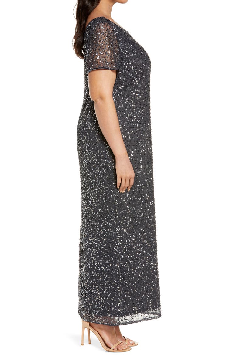 Pisarro Nights Short Sleeve Beaded Evening Dress, Alternate, color,