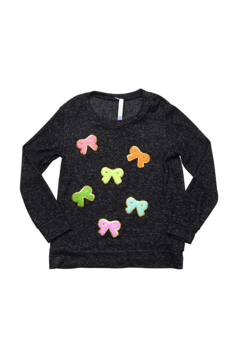 Hacci sweatshirt top with bow patches - Little Kid, Alternate, color, Charcoal