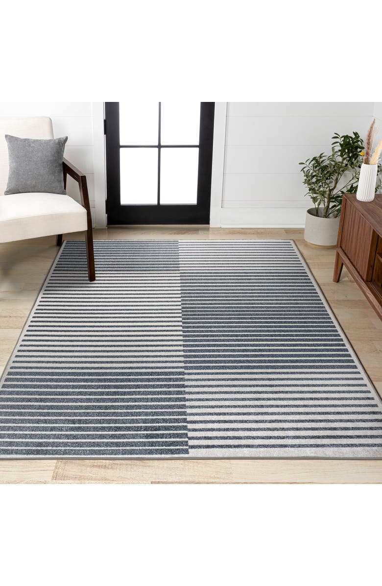 JONATHAN Y Shutter Minimalist Striped Plaid Machine-Washable Area Rug, Alternate, color, Dark Gray/Cream