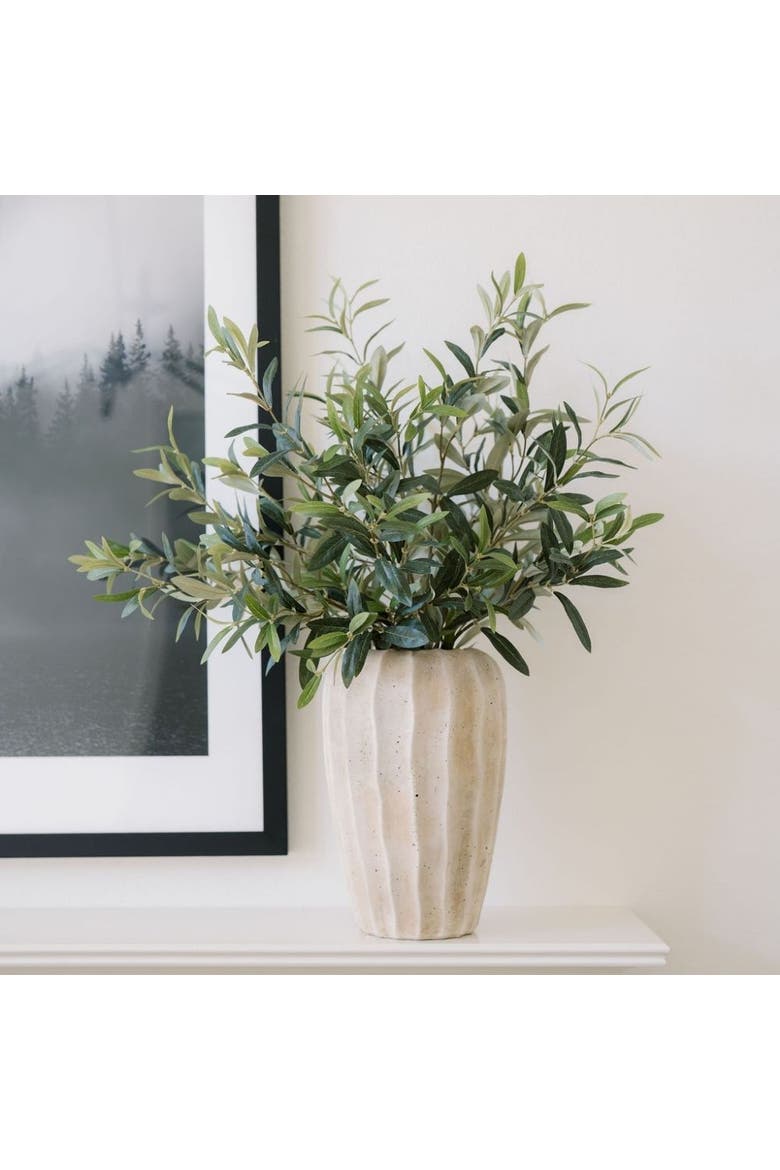 30" Faux Olive Arrangement in Artisan Vase, Alternate, color, Crème