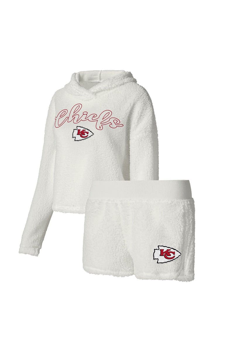 CONCEPTS SPORT Women's Concepts Sport  White Kansas City Chiefs Fluffy Pullover Sweatshirt & Shorts Sleep Set, Main, color, 