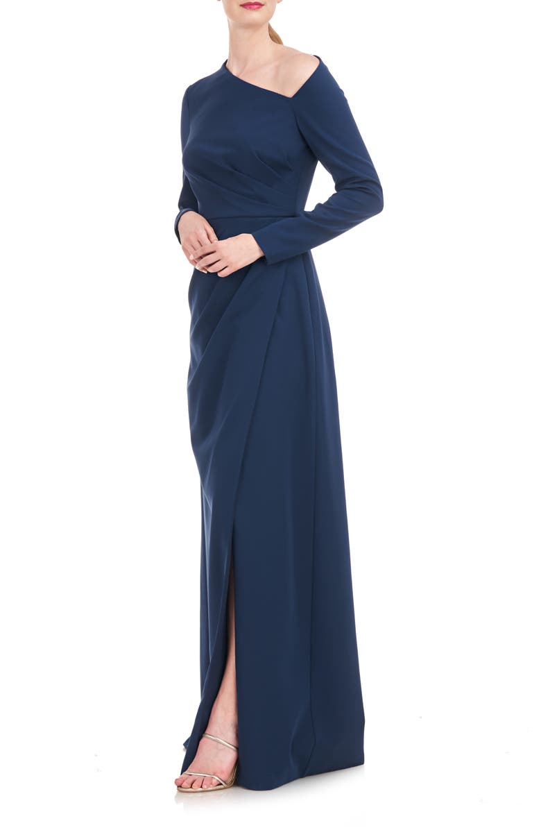 Kay Unger Irina Long Sleeve A-Line Gown, Alternate, color, Night Blue