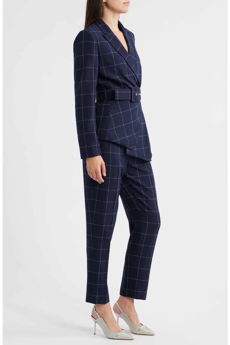 Windowpane Check Belted Blazer & Pants Set, Alternate, color, NAVY IVORY