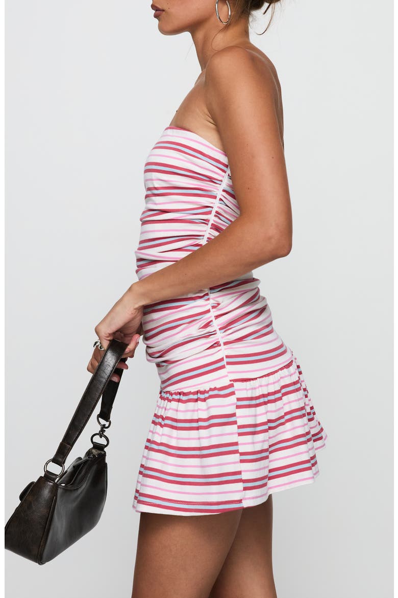 Juicie Stripe Strapless Drop Waist Stretch Cotton Minidress, Alternate, color, PINK / WHITE STRIPE