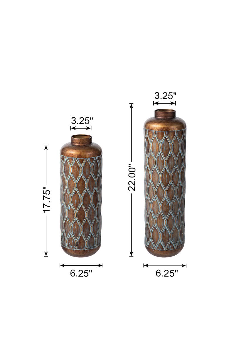Glitzhome Set of 2 Metal Antique Cylinder Floor Decorative Vases, Alternate, color, Brown