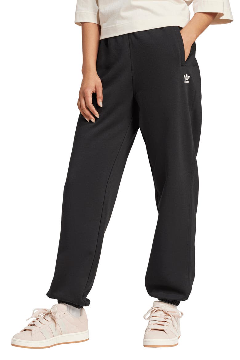 Essentials Trefoil Lifestyle Fleece Sweatpants, Main, color, BLACK