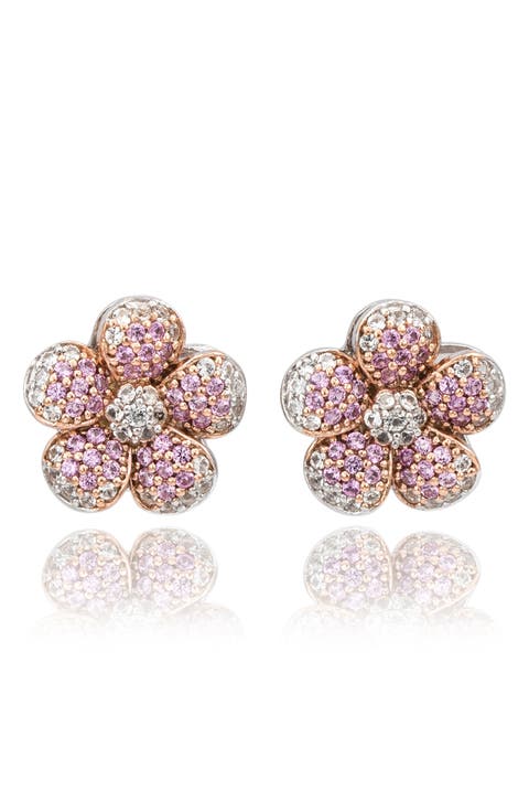 Sapphire & Diamond Flower Stud Earrings