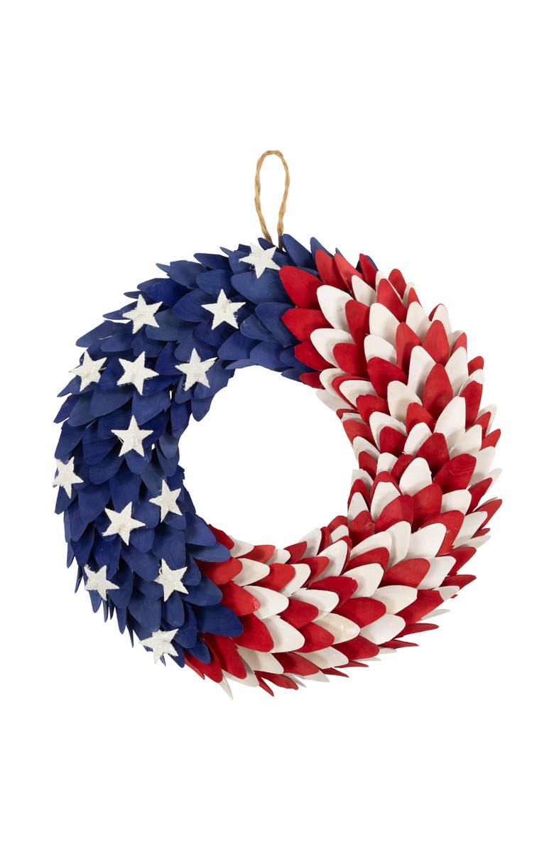 Northlight Layered Wood Americana Stars and Stripes Wreath - 15", Main, color, Blue