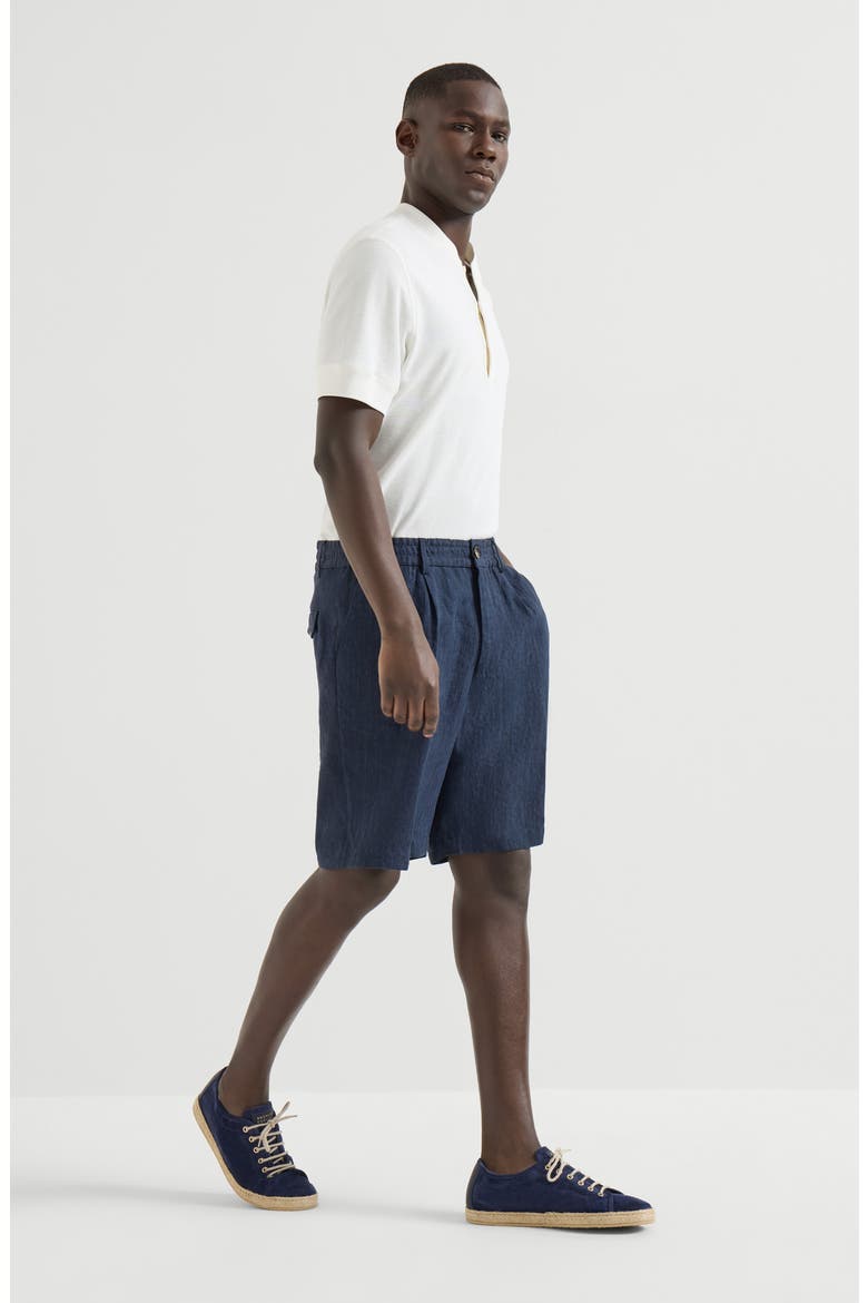 Délavé linen Bermuda shorts, Alternate, color, Azure