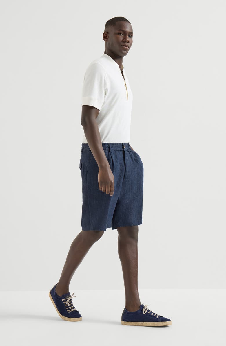 Brunello Cucinelli Délavé linen Bermuda shorts, Alternate, color, Azure
