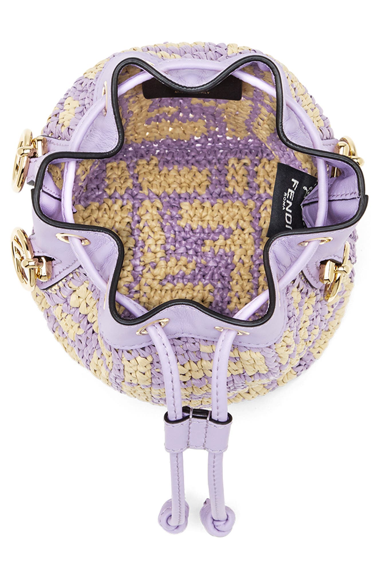 Fendi Small Mon Tresor Woven Raffia Bucket Bag, Alternate, color, 