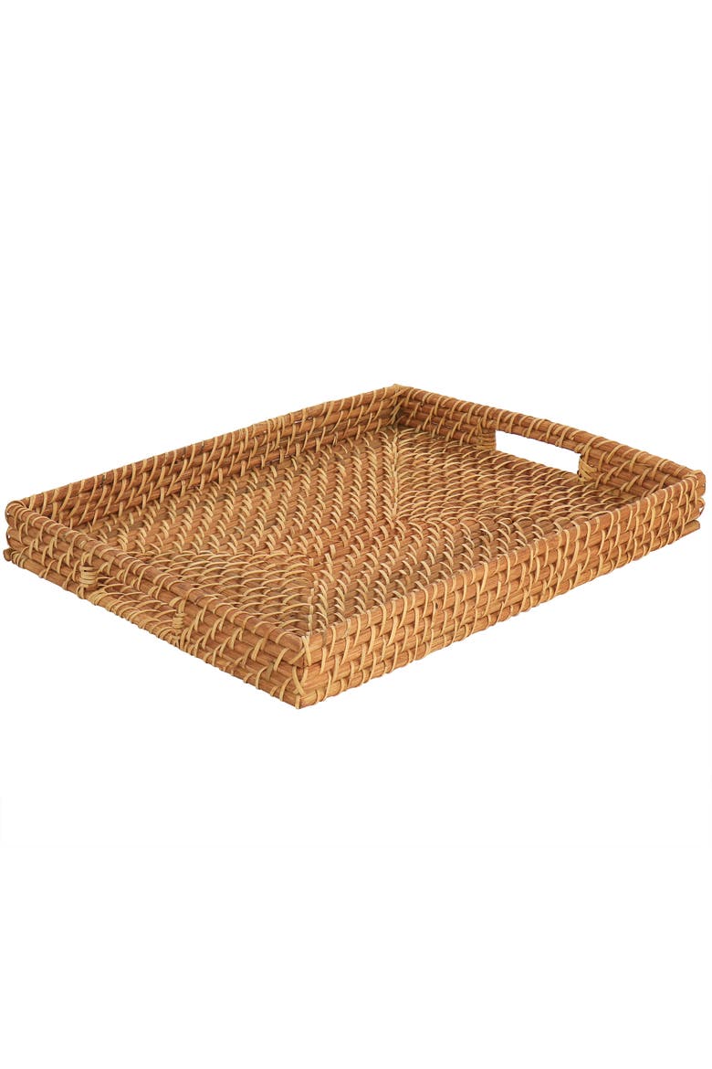 16 Inch Rattan Woven Serving Tray, Main, color, Brown