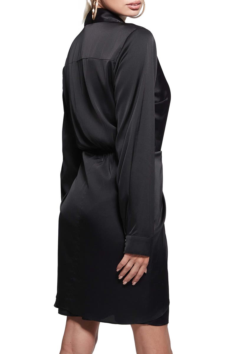 GUESS Alya Long Sleeve Mini Shirtdress, Alternate, color, Jet Black