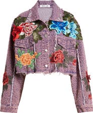 NIKKI LUND Bloom Floral Appliqué Texture Denim Jacket