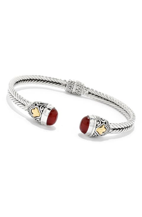 Sterling Silver & 18K Gold Carnelian Hinged Bangle Bracelet