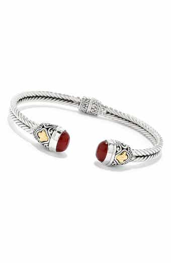 SAMUEL B. Sterling Silver & 18K Gold Carnelian Hinged Bangle Bracelet